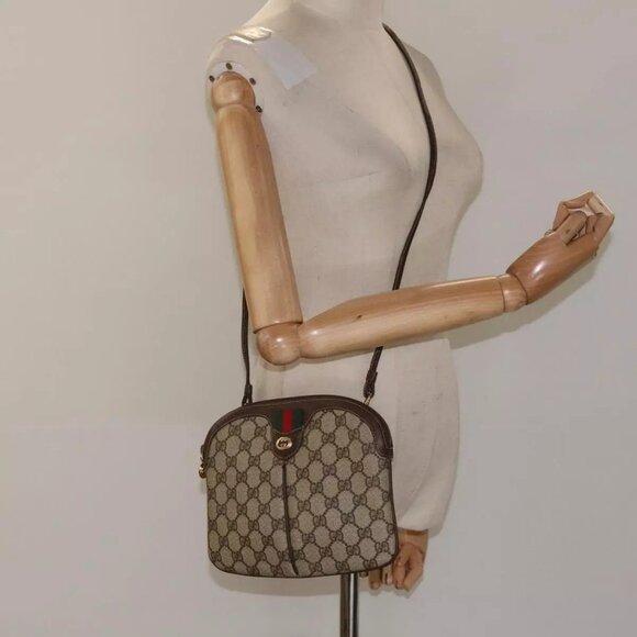 GUCCI GG Supreme Web Sherry Line Bag PVC Beige Gold Red 904 02 047 Auth 114872 - Picture 14 of 16